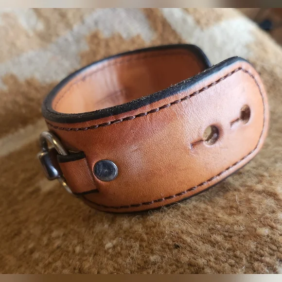 Rebecca Ray Snaffle Bit Cuff, Tan Leather, Equestrian Horse Girl Cuff Bracelet - Picture 6 of 8